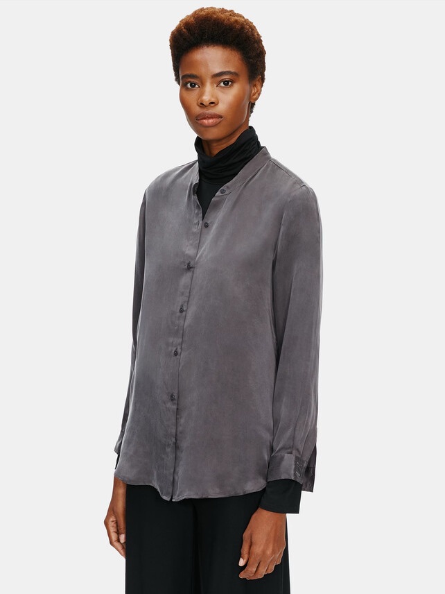 Eileen Fisher - Sandwashed 100% Cuprio Blouse. Charcoal. Darker In Person. Xs